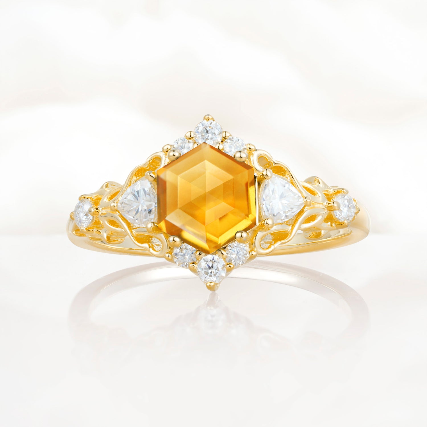 Vintage Hexagon Cut Citrine Filigree Promise Ring for Women