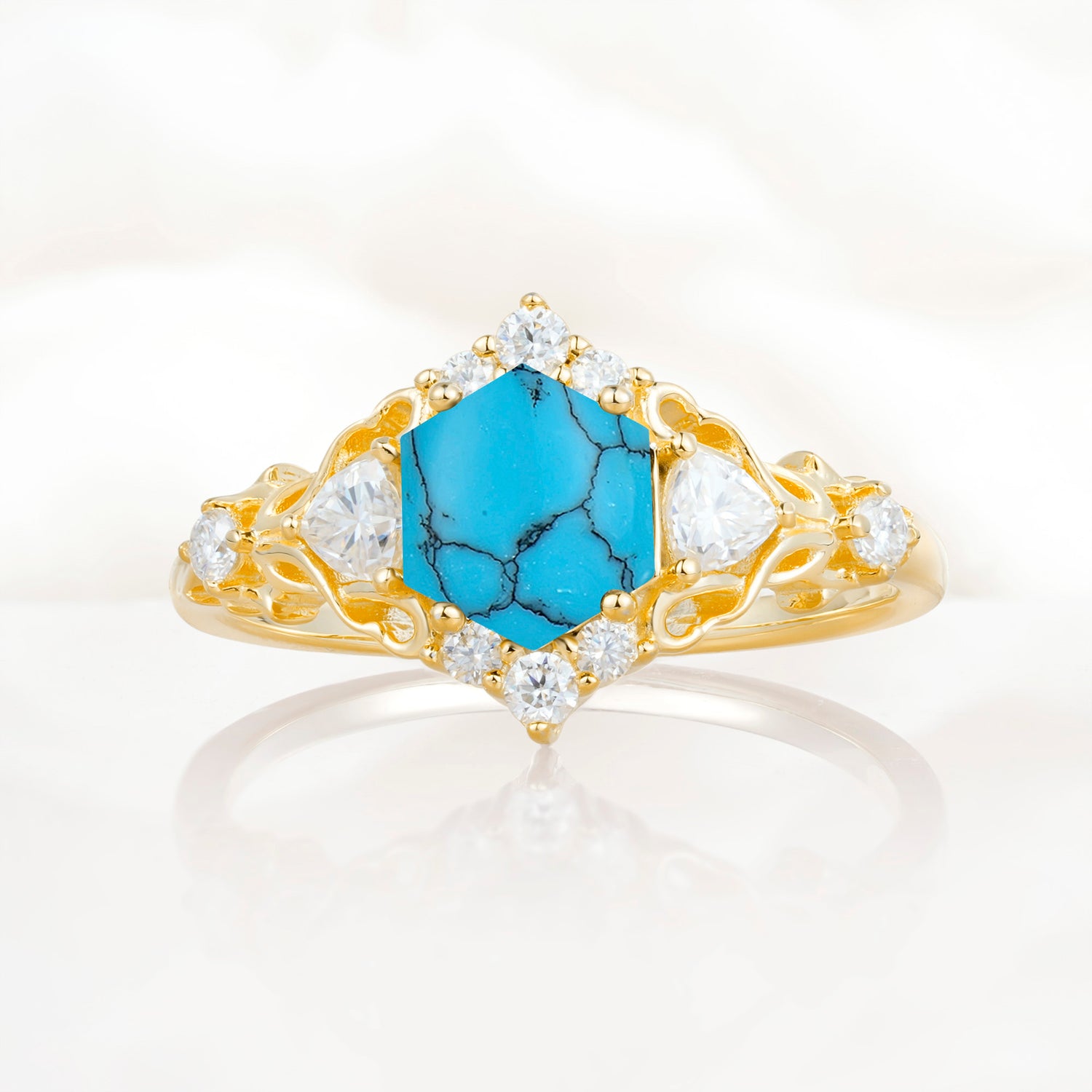Vintage Hexagon Cut Turquoise Filigree Promise Ring for Women