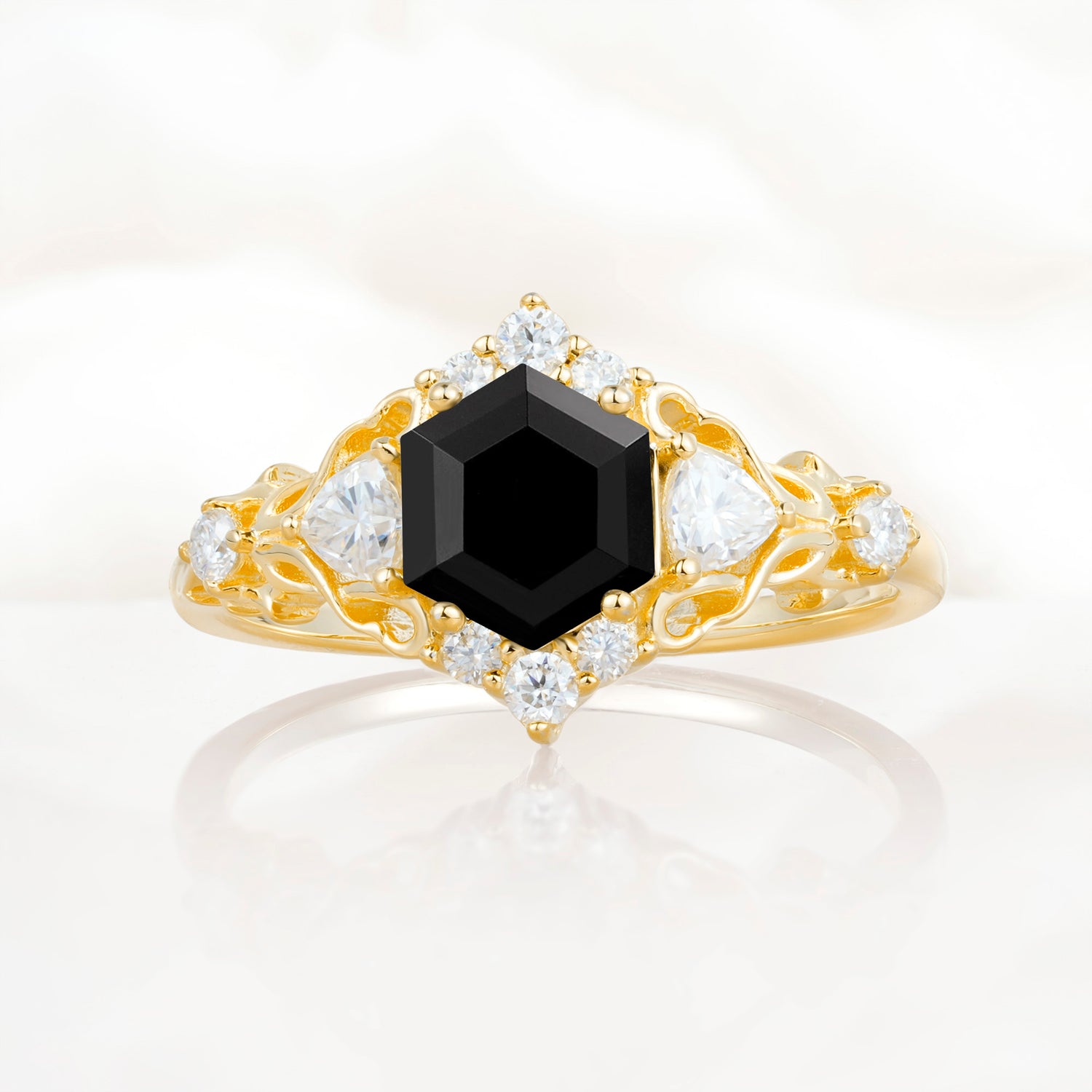 Vintage Hexagon Cut Black Onyx Filigree Promise Ring for Women