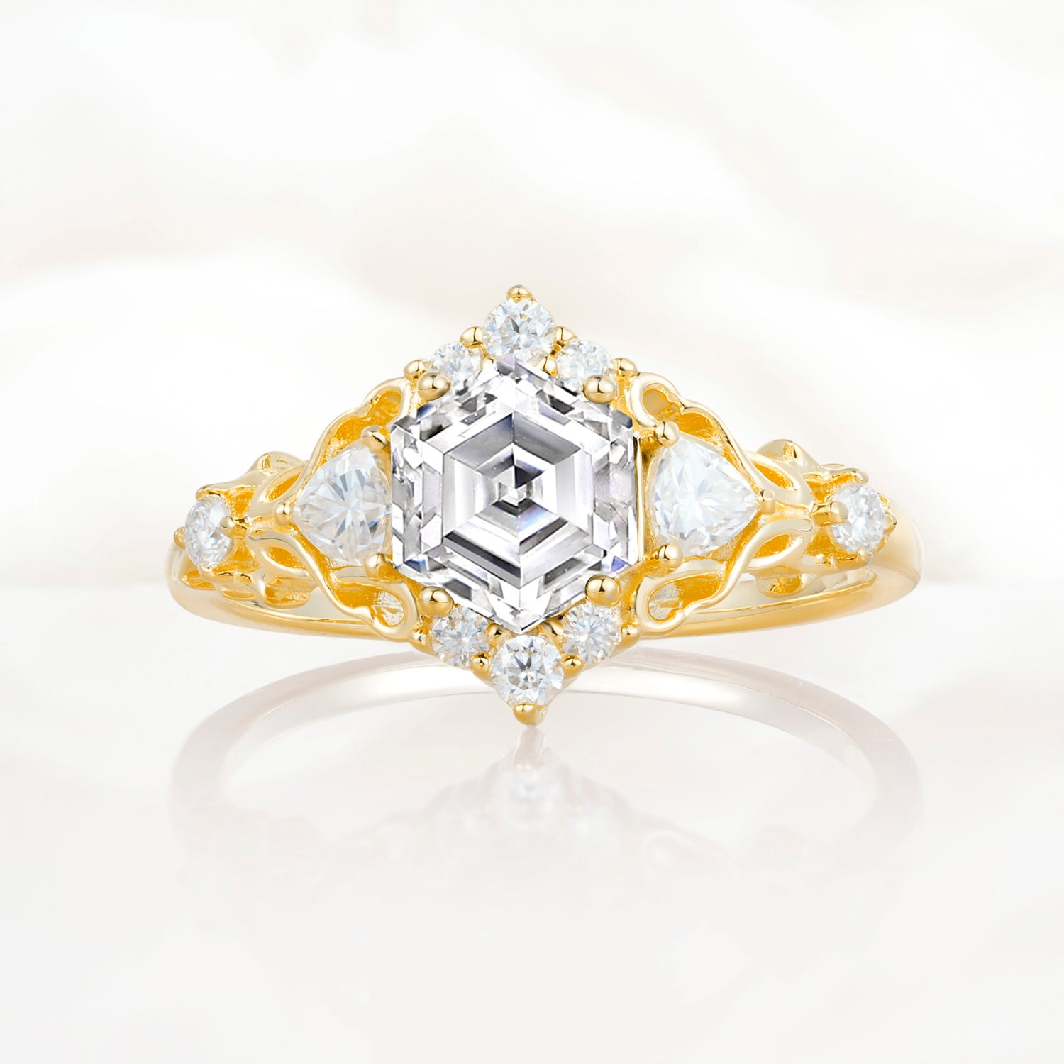 Vintage Hexagon Cut Lab Diamond Filigree Promise Ring for Women