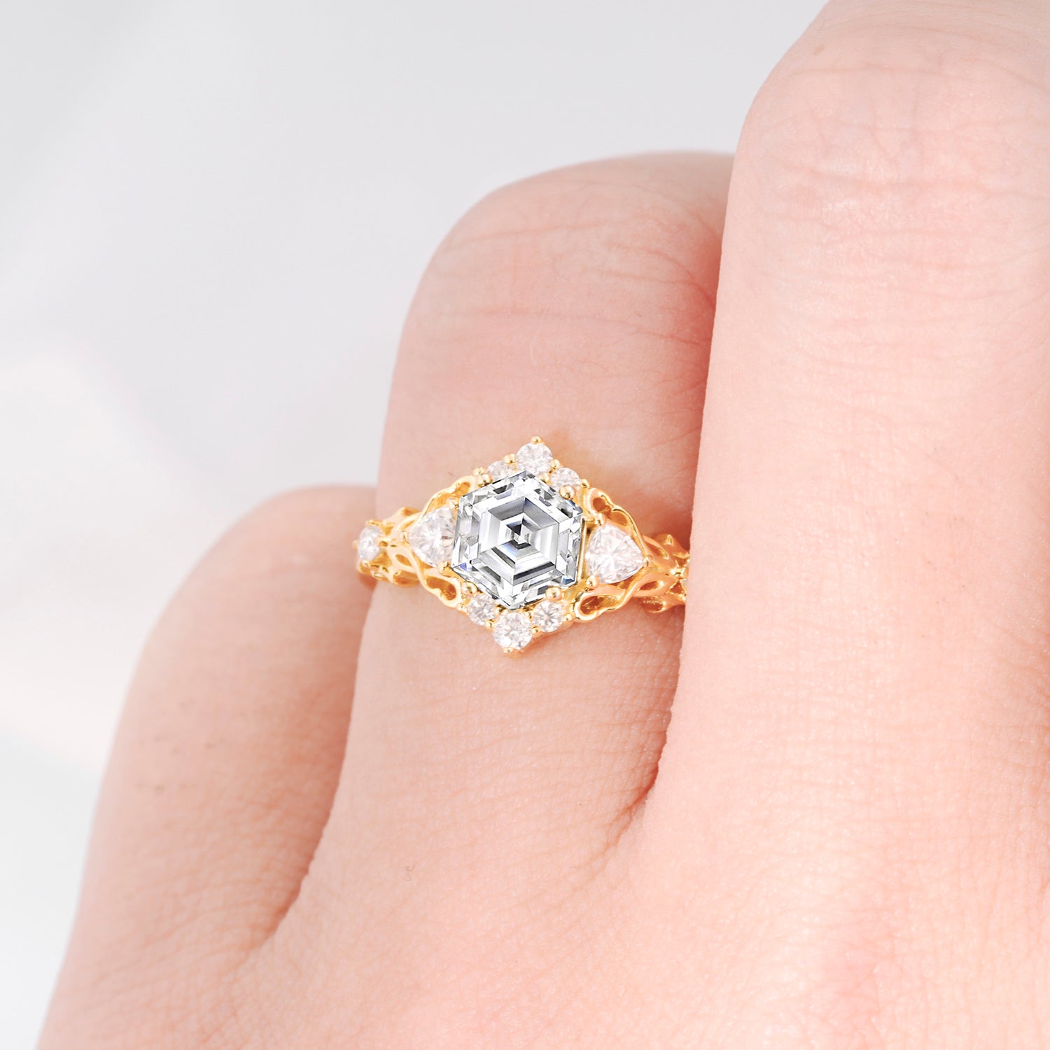 Vintage Hexagon Cut Lab Diamond Filigree Promise Ring for Women