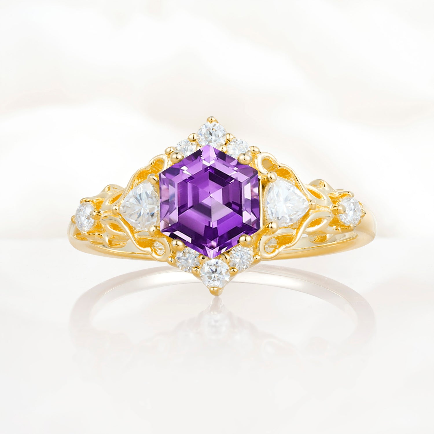 Vintage Hexagon Cut Amethyst Filigree Promise Ring for Women