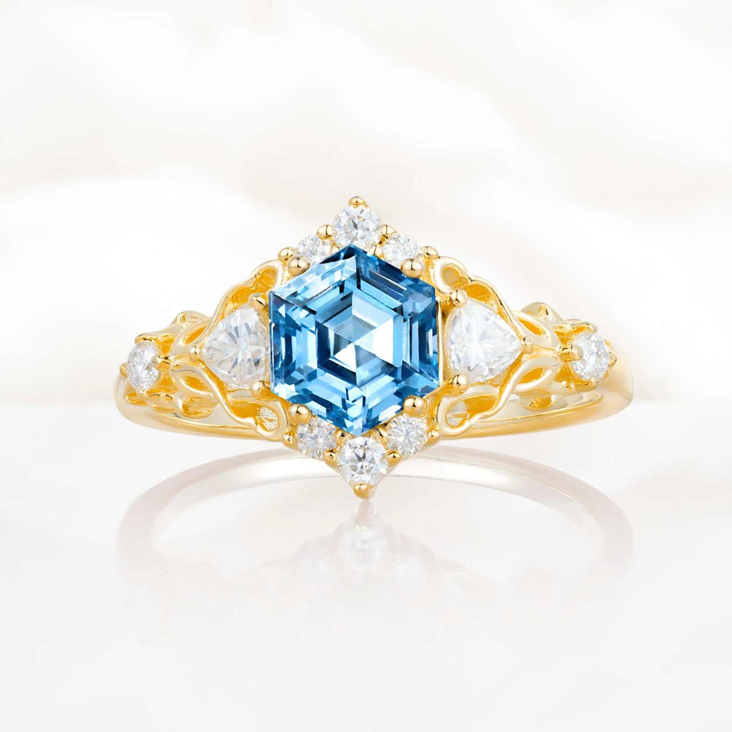 Vintage Hexagon Cut Aquamarine Filigree Promise Ring for Women