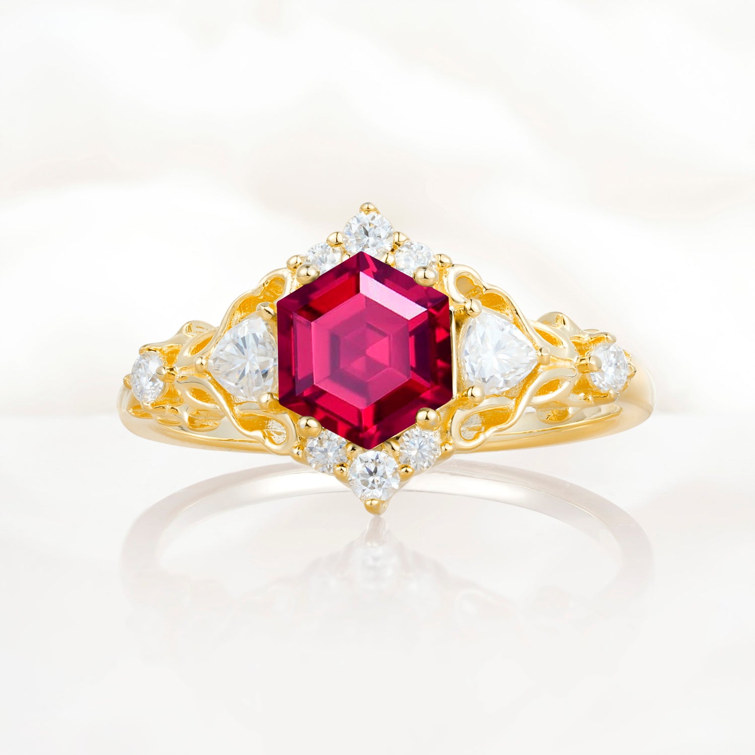 Vintage Hexagon Cut Ruby Filigree Promise Ring for Women