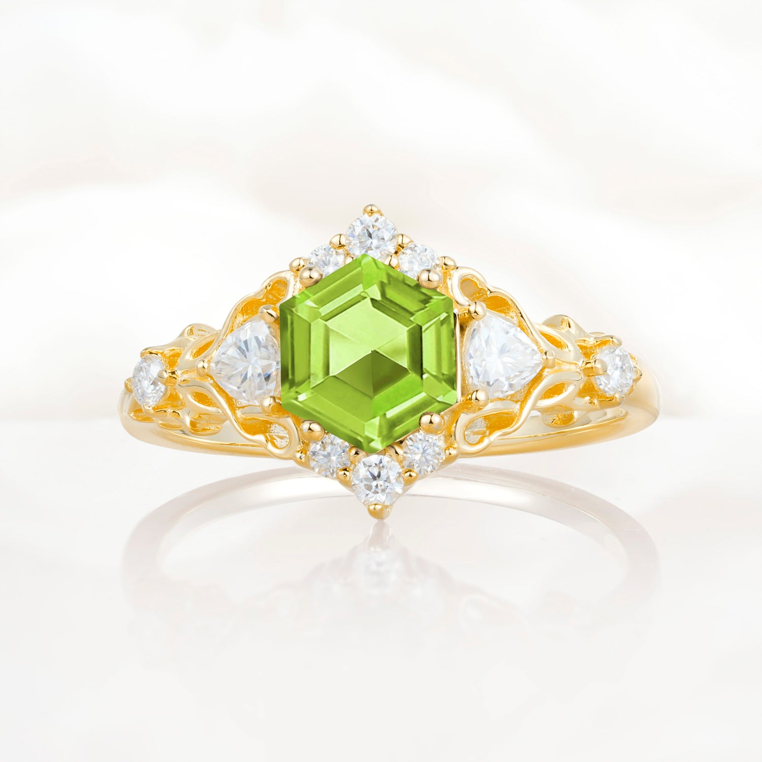 Vintage Hexagon Cut Peridot Filigree Promise Ring for Women