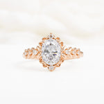 Oval Cut Moissanite Floral Leaf Halo Engagement Ring - Additional view