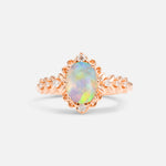 Oval Cut Fire Opal Floral Leaf Halo Engagement Ring - Additional view