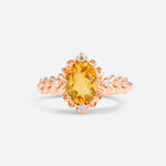 Oval Cut Citrine Floral Leaf Halo Engagement Ring - Additional view