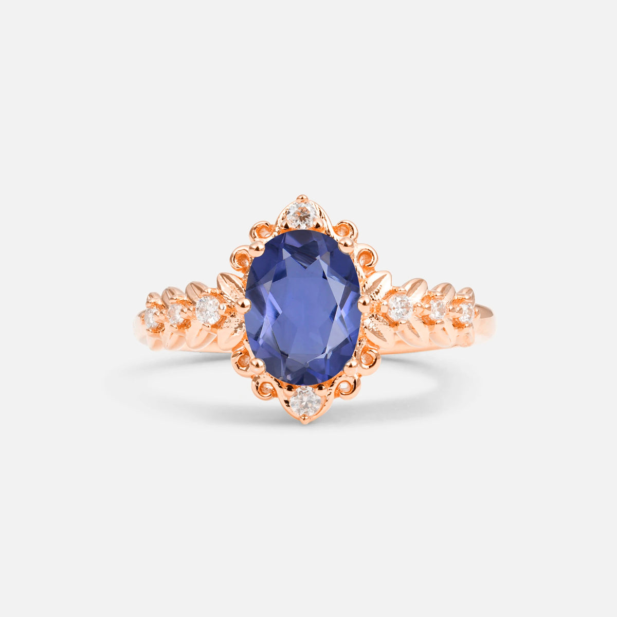 Oval Cut Tanzanite Floral Leaf Halo Engagement Ring - Additional view