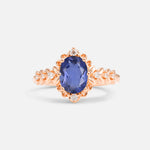 Oval Cut Tanzanite Floral Leaf Halo Engagement Ring - Additional view