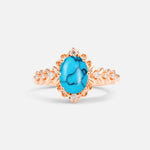 Oval Cut Turquoise Floral Leaf Halo Engagement Ring - Additional view