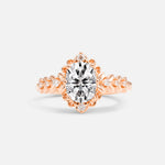 Oval Cut Lab Diamond Floral Leaf Halo Engagement Ring - Additional view