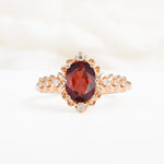 Oval Cut Garnet Floral Leaf Halo Engagement Ring - Additional view
