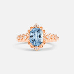 Oval Cut Aquamarine Floral Leaf Halo Engagement Ring - Additional view