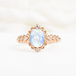 Oval Cut Moonstone Floral Leaf Halo Engagement Ring - Additional view