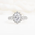 Oval Cut Moissanite Floral Leaf Halo Engagement Ring - Additional view