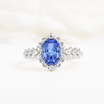 Oval Cut Sapphire Floral Leaf Halo Engagement Ring - Additional view