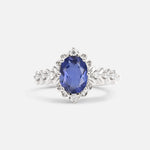 Oval Cut Tanzanite Floral Leaf Halo Engagement Ring - Additional view