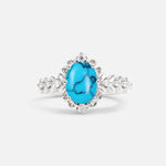 Oval Cut Turquoise Floral Leaf Halo Engagement Ring - Additional view
