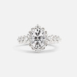 Oval Cut Lab Diamond Floral Leaf Halo Engagement Ring - Additional view