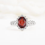 Oval Cut Garnet Floral Leaf Halo Engagement Ring - Additional view