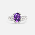 Oval Cut Amethyst Floral Leaf Halo Engagement Ring - Additional view