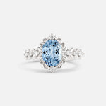 Oval Cut Aquamarine Floral Leaf Halo Engagement Ring - Additional view