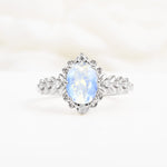 Oval Cut Moonstone Floral Leaf Halo Engagement Ring - Additional view