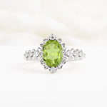 Oval Cut Peridot Floral Leaf Halo Engagement Ring - Additional view
