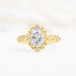 Oval Cut Moissanite Floral Leaf Halo Engagement Ring - Additional view