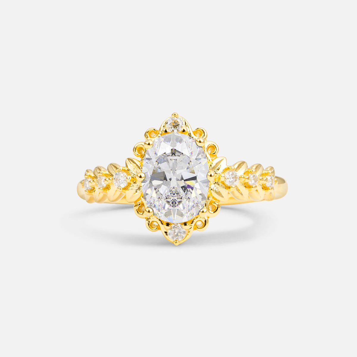 Oval Cut Moissanite Floral Leaf Halo Engagement Ring - Additional view