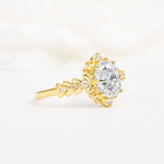 Oval Cut Moissanite Floral Leaf Halo Engagement Ring - Additional view