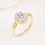 Oval Cut Moissanite Floral Leaf Halo Engagement Ring - Additional view