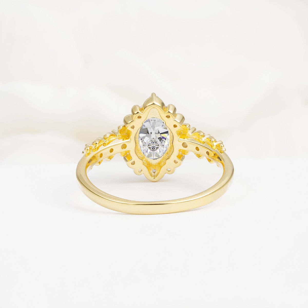 Oval Cut Moissanite Floral Leaf Halo Engagement Ring - Additional view