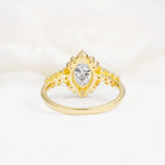 Oval Cut Moissanite Floral Leaf Halo Engagement Ring - Additional view