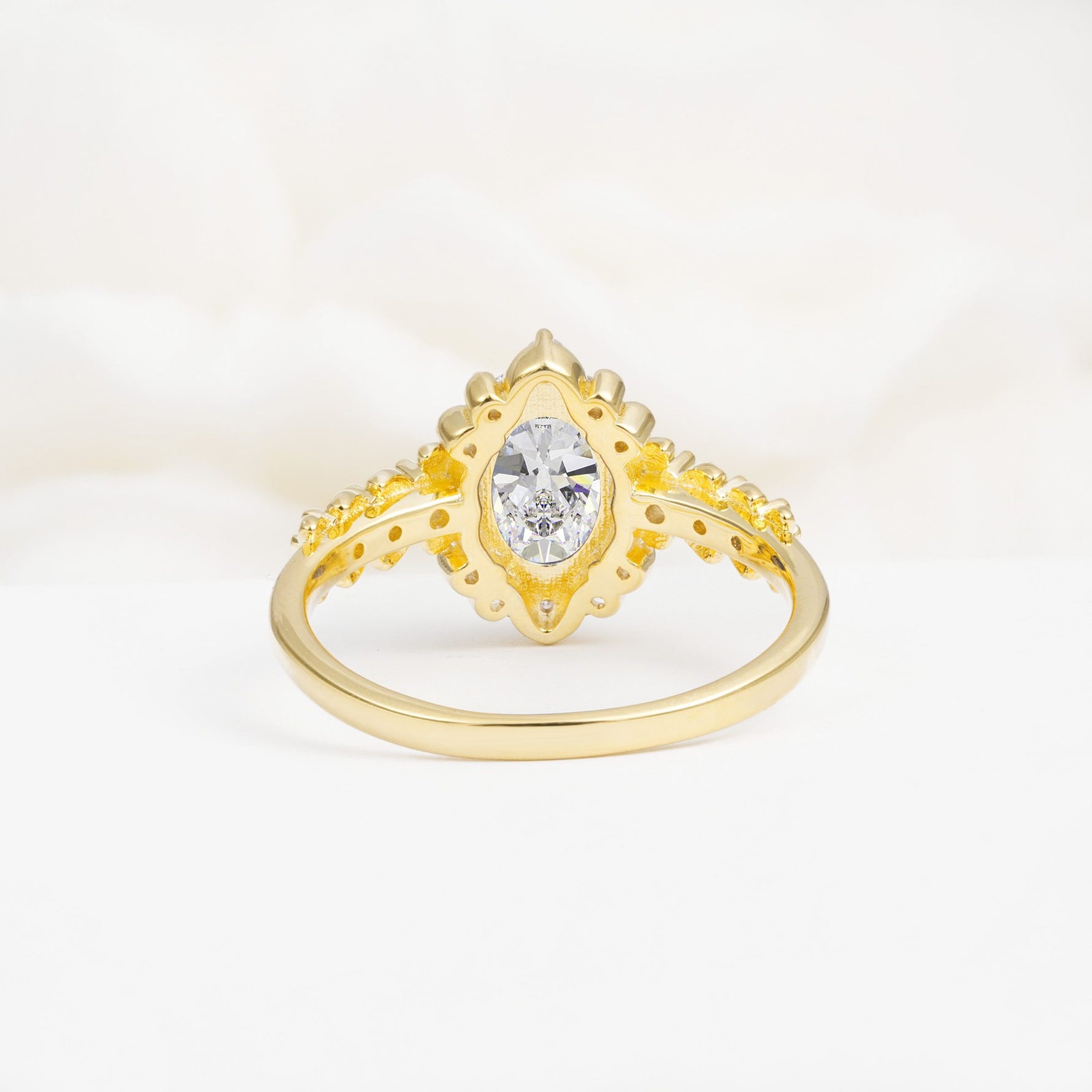 Oval Cut Moissanite Floral Leaf Halo Engagement Ring - Additional view
