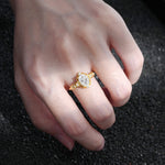Oval Cut Moissanite Floral Leaf Halo Engagement Ring - Additional view
