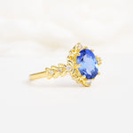 Oval Cut Sapphire Floral Leaf Halo Engagement Ring - Additional view