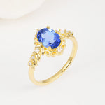 Oval Cut Sapphire Floral Leaf Halo Engagement Ring - Additional view