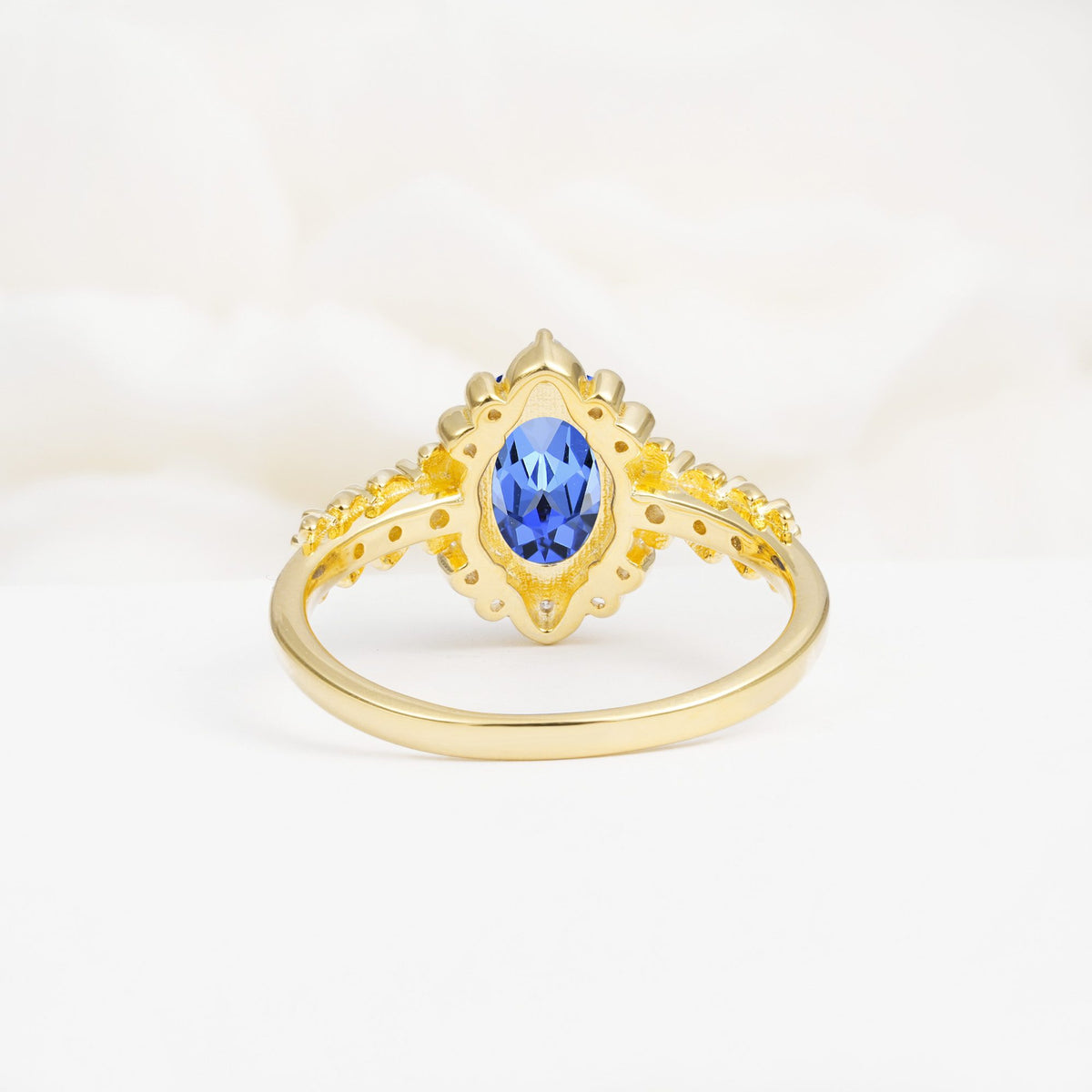 Oval Cut Sapphire Floral Leaf Halo Engagement Ring - Additional view