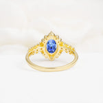 Oval Cut Sapphire Floral Leaf Halo Engagement Ring - Additional view