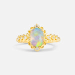 Oval Cut Fire Opal Floral Leaf Halo Engagement Ring - Additional view