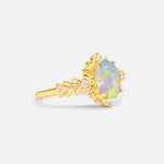 Oval Cut Fire Opal Floral Leaf Halo Engagement Ring - Additional view