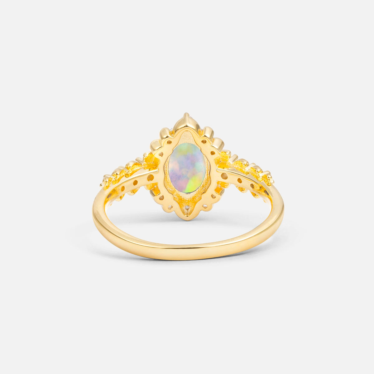 Oval Cut Fire Opal Floral Leaf Halo Engagement Ring - Additional view
