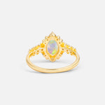 Oval Cut Fire Opal Floral Leaf Halo Engagement Ring - Additional view