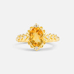Oval Cut Citrine Floral Leaf Halo Engagement Ring - Additional view