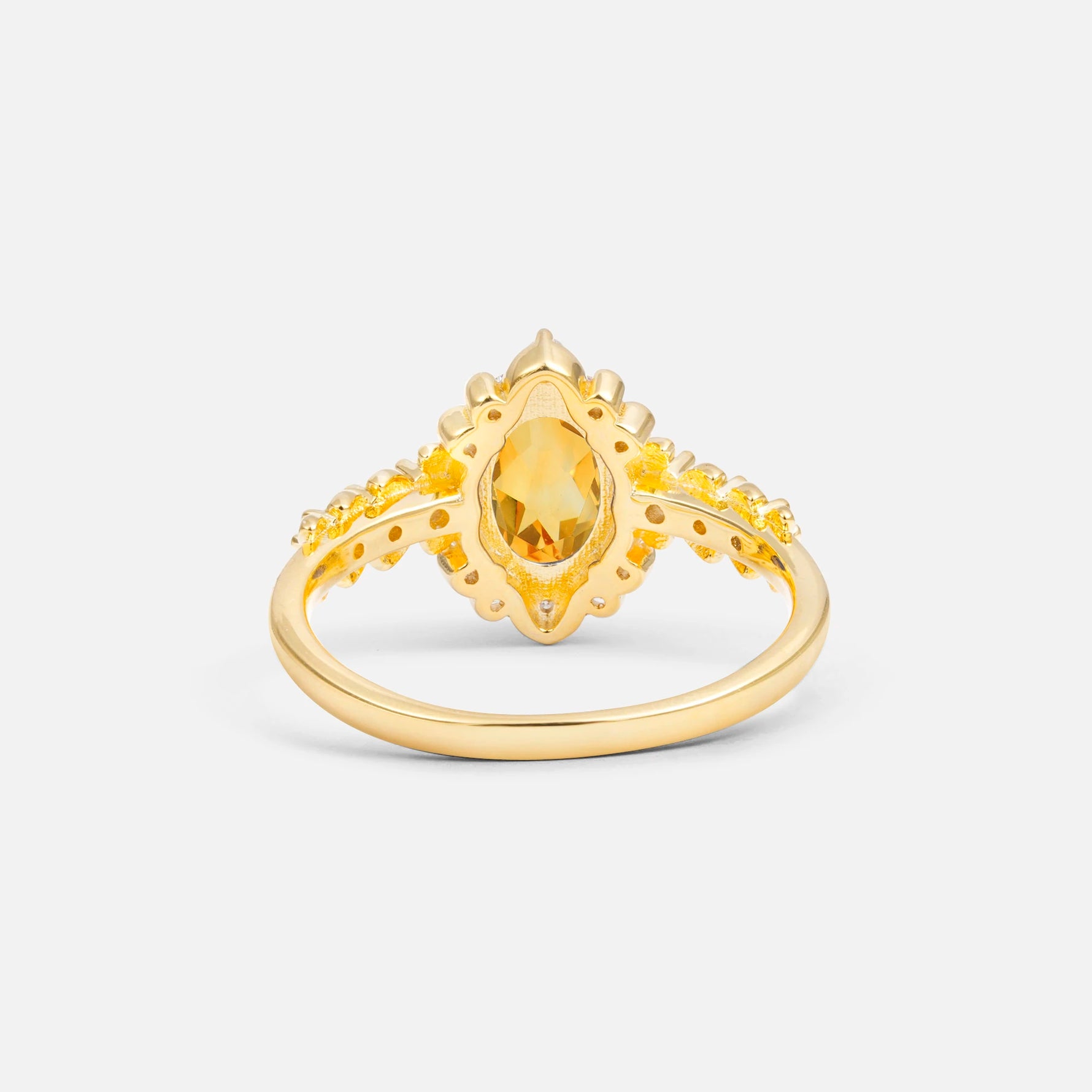Oval Cut Citrine Floral Leaf Halo Engagement Ring - Additional view