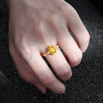 Oval Cut Citrine Floral Leaf Halo Engagement Ring - Additional view