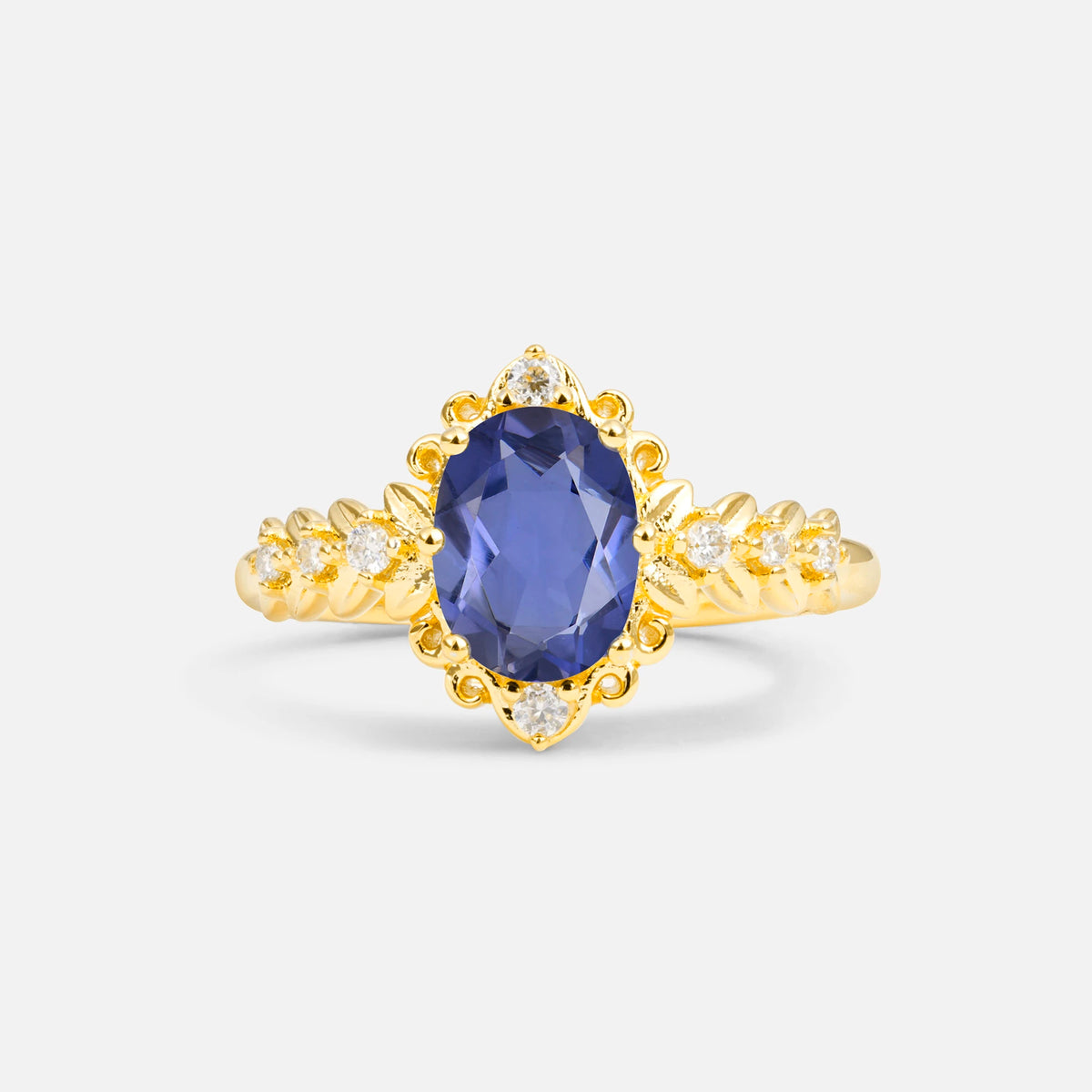 Oval Cut Tanzanite Floral Leaf Halo Engagement Ring - Additional view