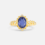 Oval Cut Tanzanite Floral Leaf Halo Engagement Ring - Additional view